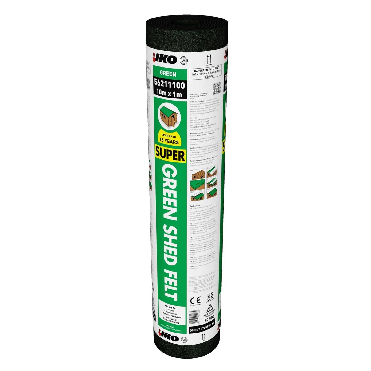 Green IKO Super Shed Felt Mineral Roofing Felt 1m x 10m (10m2/Roll)