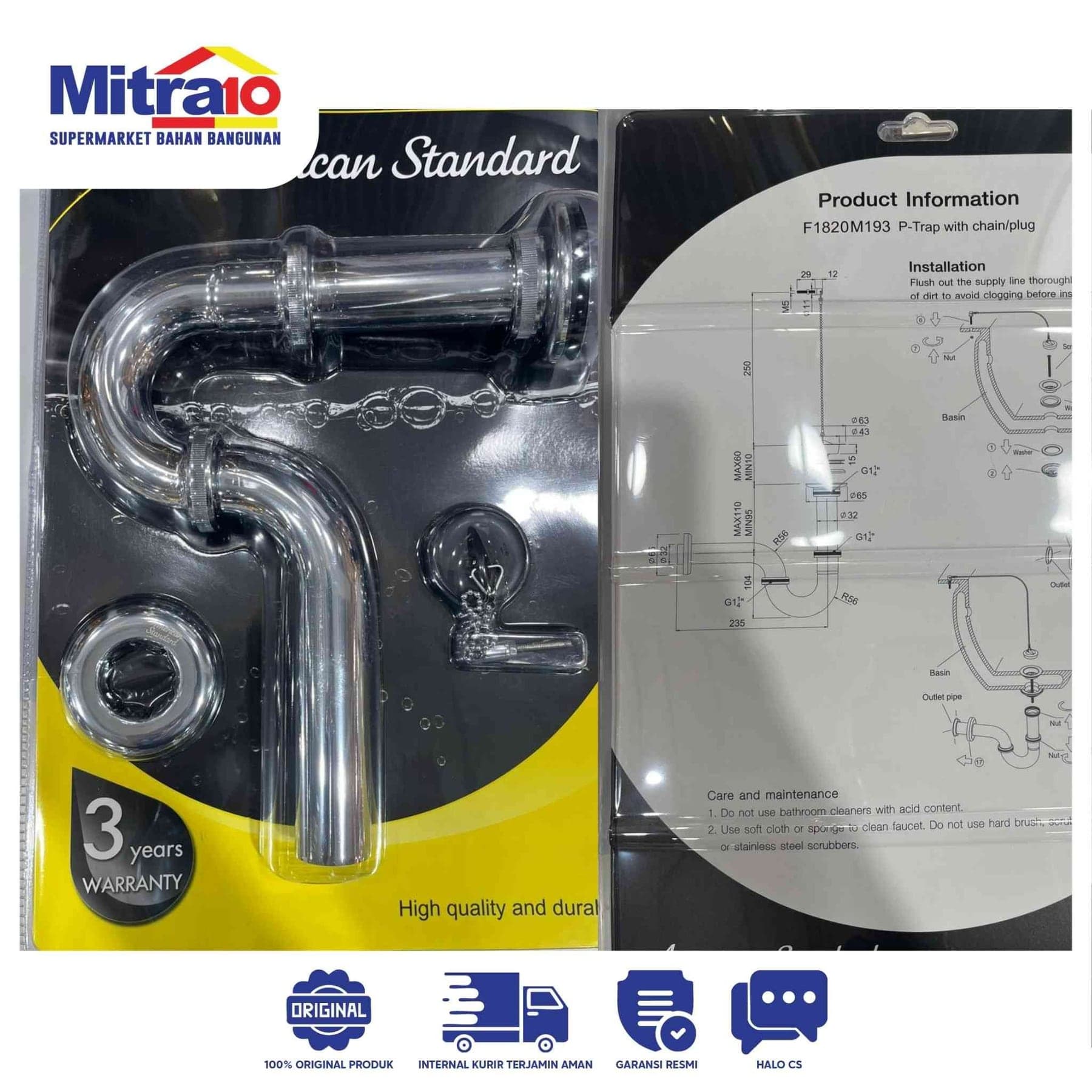 Amstad P-trap dengan Chain/Plug F8M193Z0-0GADY0000 Chrome