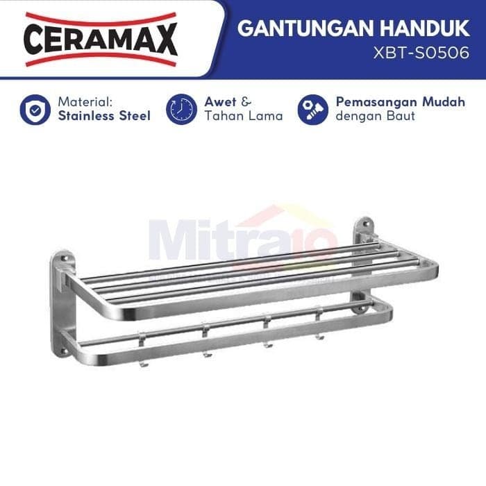 Ceramax Gantungan Handuk Double Bar Dan Gantungan Baju Stainless XBT-S0506