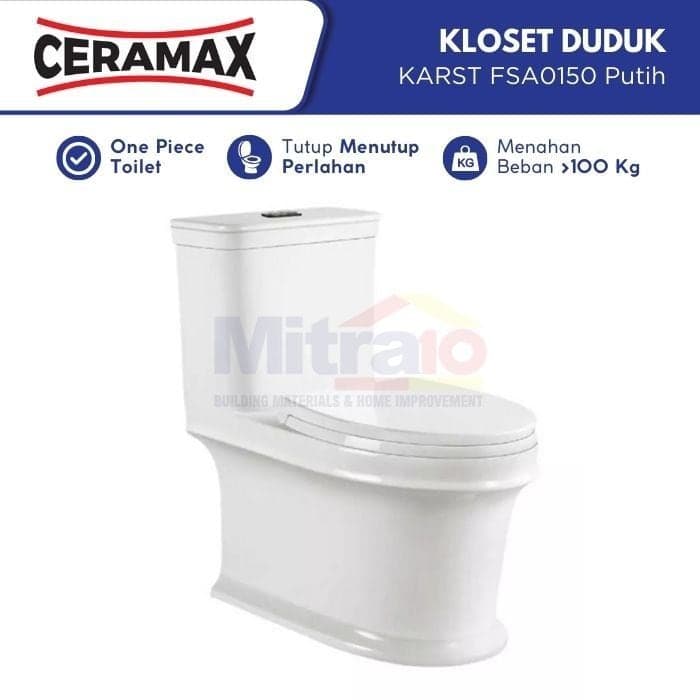 Ceramax Kloset Duduk Satu Bagian Karst FSA0150 Putih 70cm X 38cm X 72cm