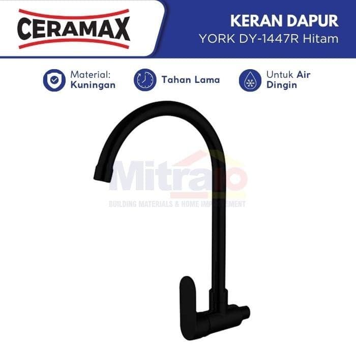 Ceramax Kran Dinding Wastafel Cuci Piring Dapur York DY-1447R Hitam