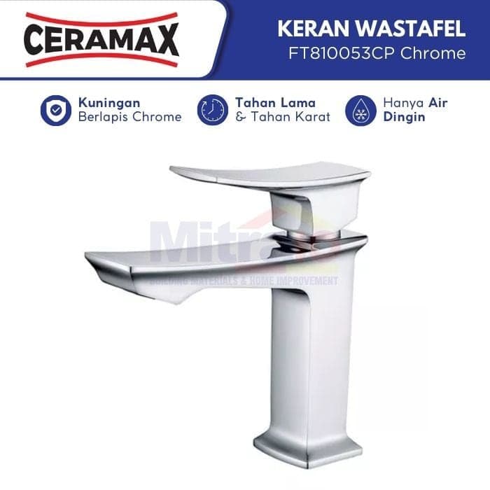 Ceramax Kran Wastafel Chrome Sedang FT810053CP