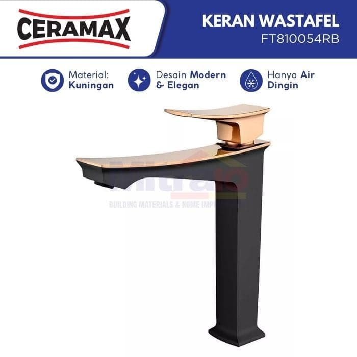 Ceramax Kran Wastafel Leher Panjang FT810054RB Hitam-Emas