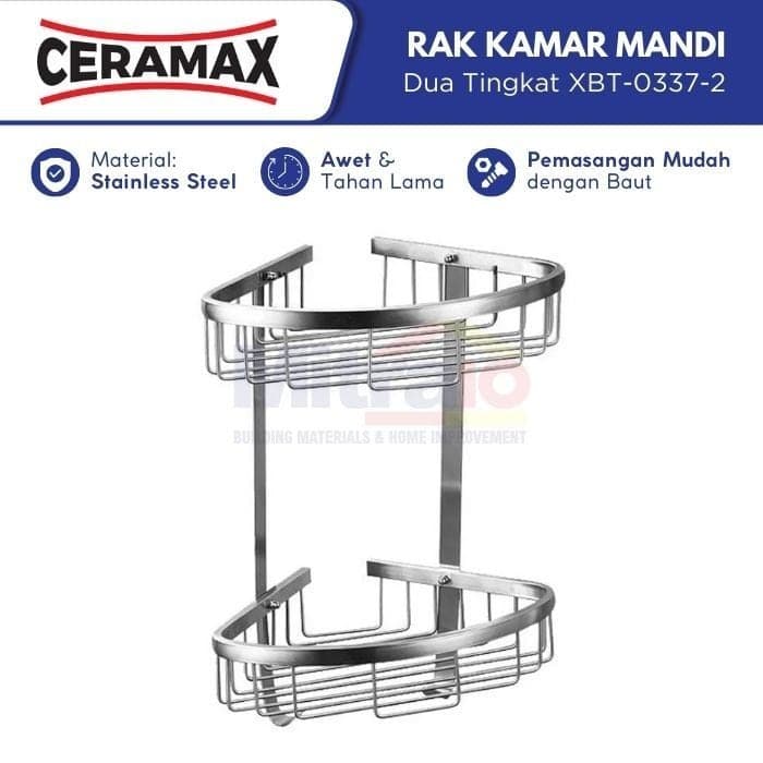 Ceramax Rak Sudut Kamar Mandi Stainless Dua Tingkat XBT-0337-2