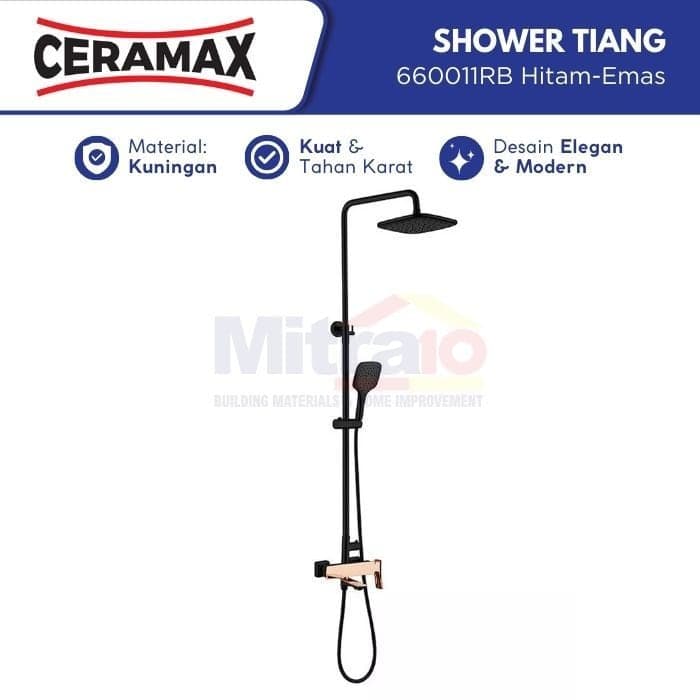 Ceramax Shower Tiang Kolom 660011RB Hitam-Emas (Set)