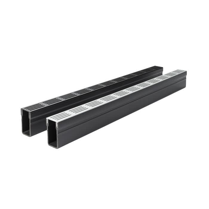 1m Aco Threshold Drain With Silver Aluminium Grating / Plastic Casing 60mm x 100mm