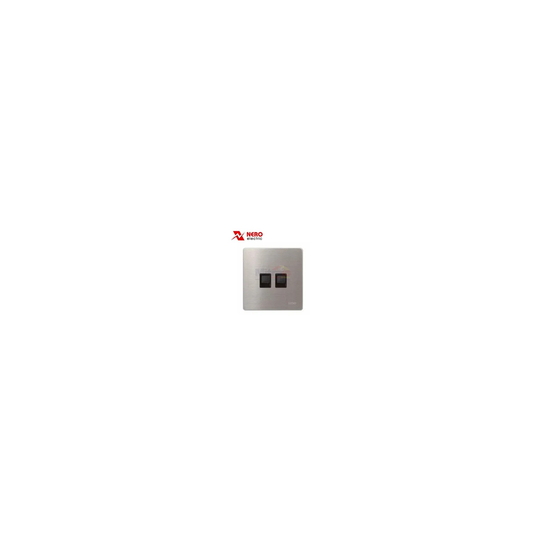 Nero Stop Kontak Stainless Output Telepon + Kabel Data V8PHPCA 2 Gang Cat6 visual 2