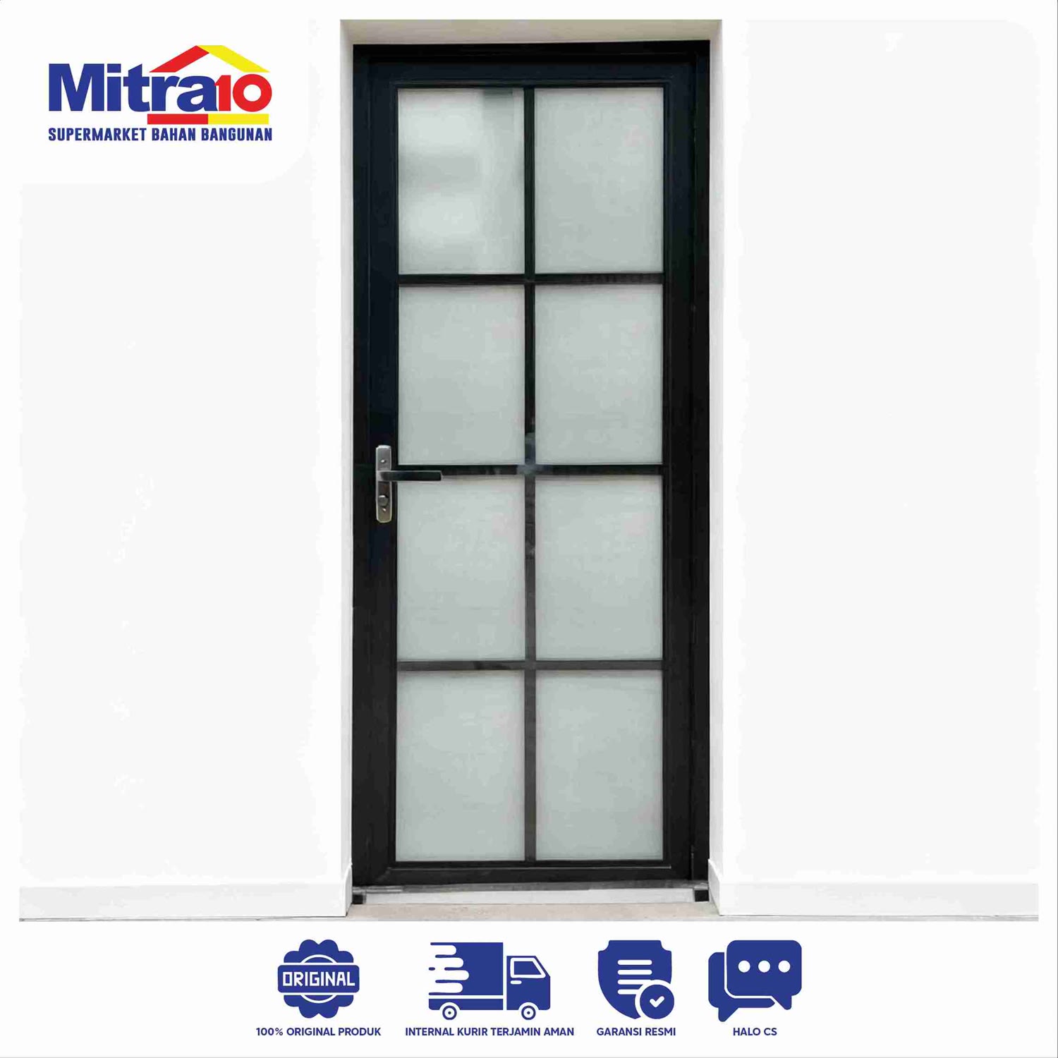 Pintu Aluminium DOORWAY 80 × 200 cm + Set Kunci (Bukaan Kanan, Warna Abu Tua) visual 2