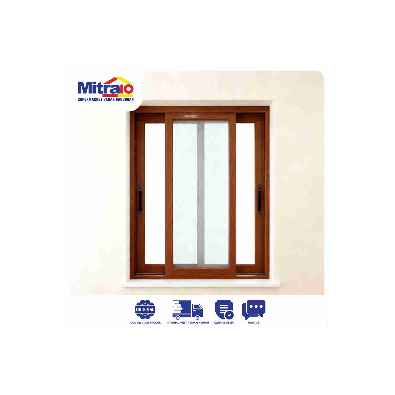 Zehn Jendela Double Sliding dengan Mesh W1-AT 100 × 140 cm Coklat visual 2