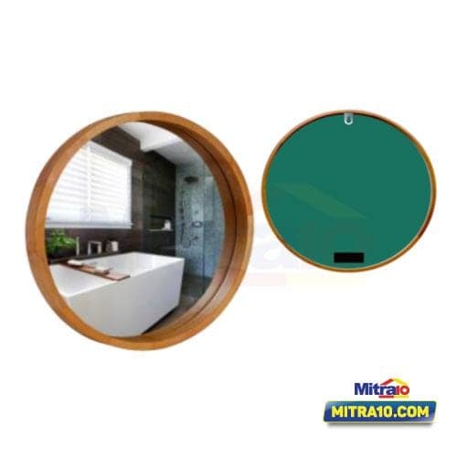 Ceramax Cermin Bulat Teramo Natural WFR009 60 cm Coklat visual 2