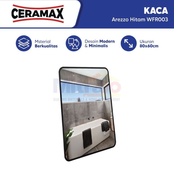 Ceramax Cermin Kamar Mandi Persegi Arezzo Black WFR003 80 × 60 cm visual 2