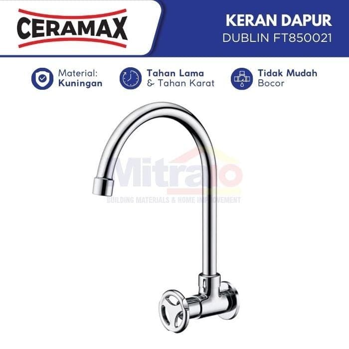 Ceramax Kran Dinding Wastafel Chrome Cuci Piring Dapur Dublin FT850021 visual 2