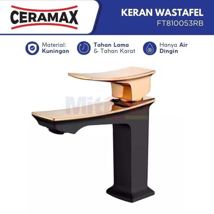 Ceramax Kran Wastafel Sedang FT810053RB Hitam-Emas visual 2