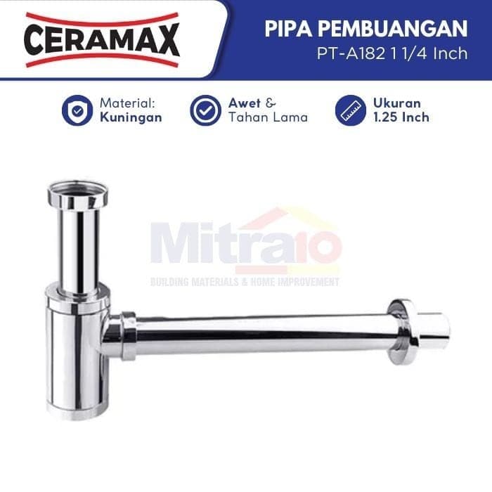 Ceramax P-Trap Pipa Pembuangan Wastafel PT-A182 1 1/4 Inch visual 2