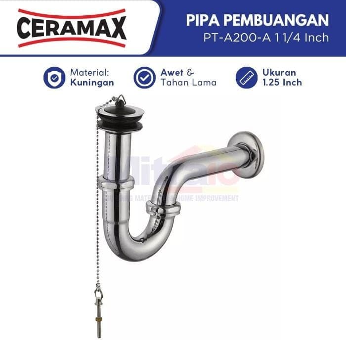 Ceramax P-Trap Pipa Pembuangan Wastafel PT-A200-A 1 1/4 Inch visual 2