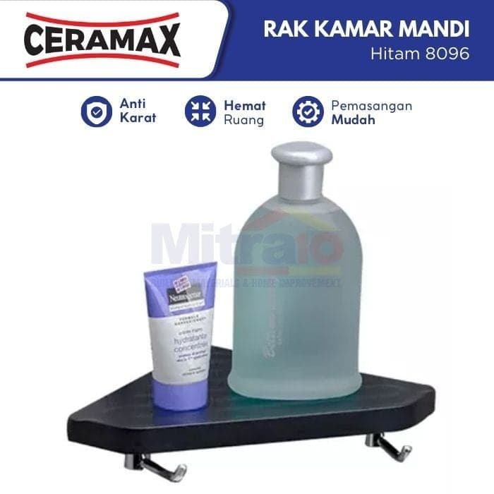 Ceramax Rak Sudut Kamar Mandi Dengan Gantungan 8096 Hitam visual 2