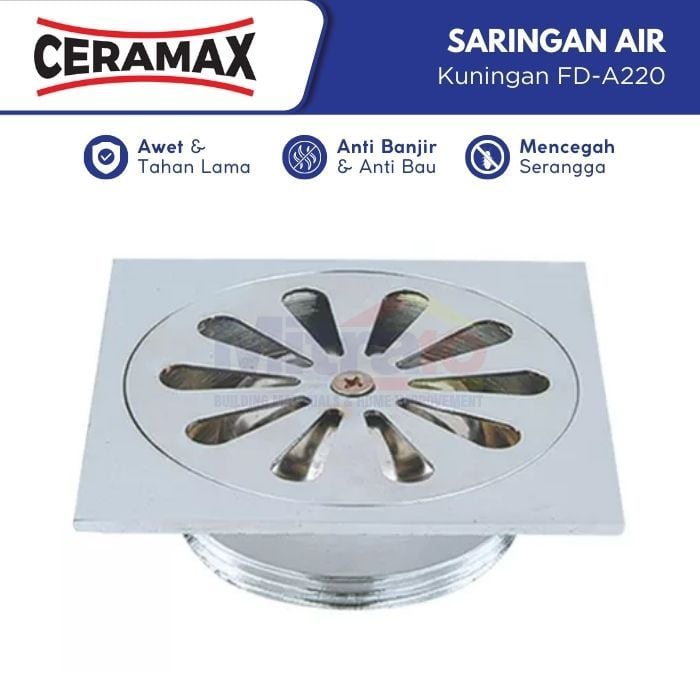 Ceramax Saringan Air Kamar Mandi Kuningan FD-A220 11 × 11 cm visual 2