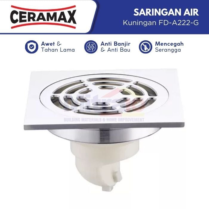 Ceramax Saringan Air Kamar Mandi Kuningan FD-A222-G 11 × 11 cm visual 2