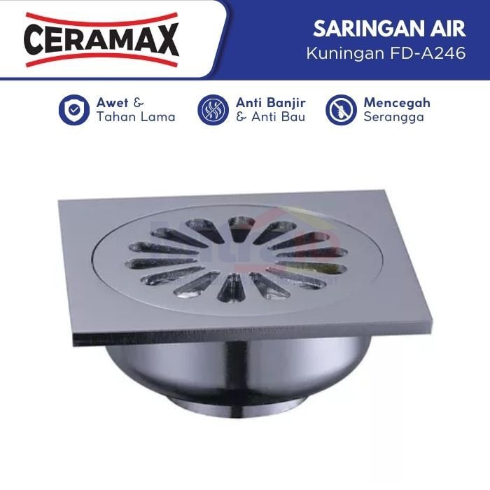 Ceramax Saringan Air Kamar Mandi Kuningan FD-A246 11 × 11 cm visual 2