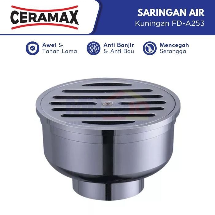 Ceramax Saringan Air Kamar Mandi Kuningan FD-A253 11 × 11 cm visual 2