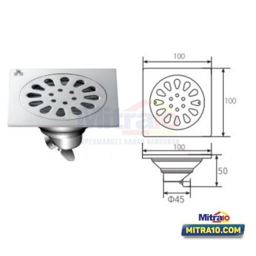 Ceramax Saringan AIr Lantai SP-RD204A 100 × 100 × 50MM Silver visual 2