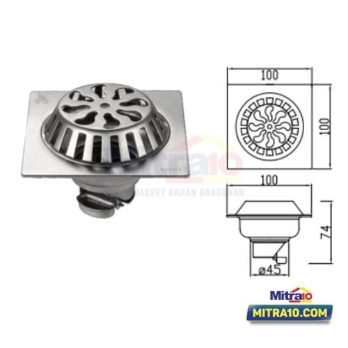 Ceramax Saringan AIr Lantai SP-RD221A 100 × 100 × 74MM Silver visual 2