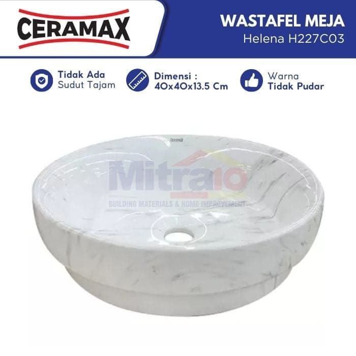 Ceramax Wastafel Atas Meja Helena H227C03 Putih visual 2