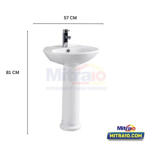 Ceramax Wastafel Dengan Kaki Chelsea FSD014B 45cm X 57cm X 81cm Putih visual 2
