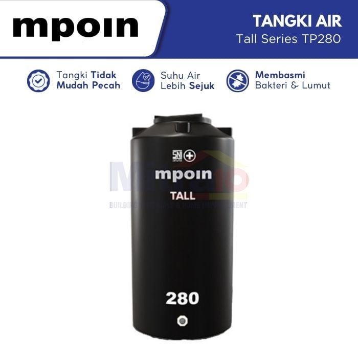 Mpoin Tangki Air Tall Series TP280 280 L Hitam visual 2