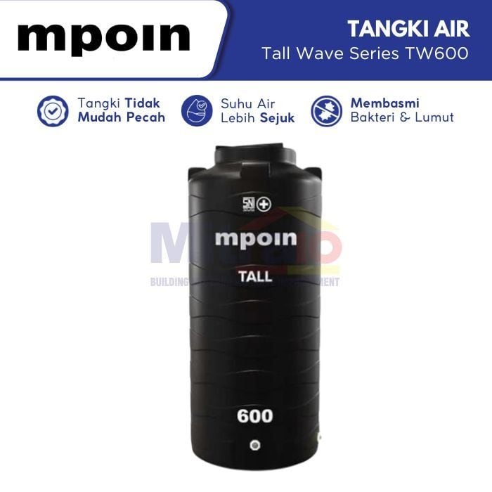 Mpoin Tangki Air Tall Wave Series TW600 600 L Hitam visual 2