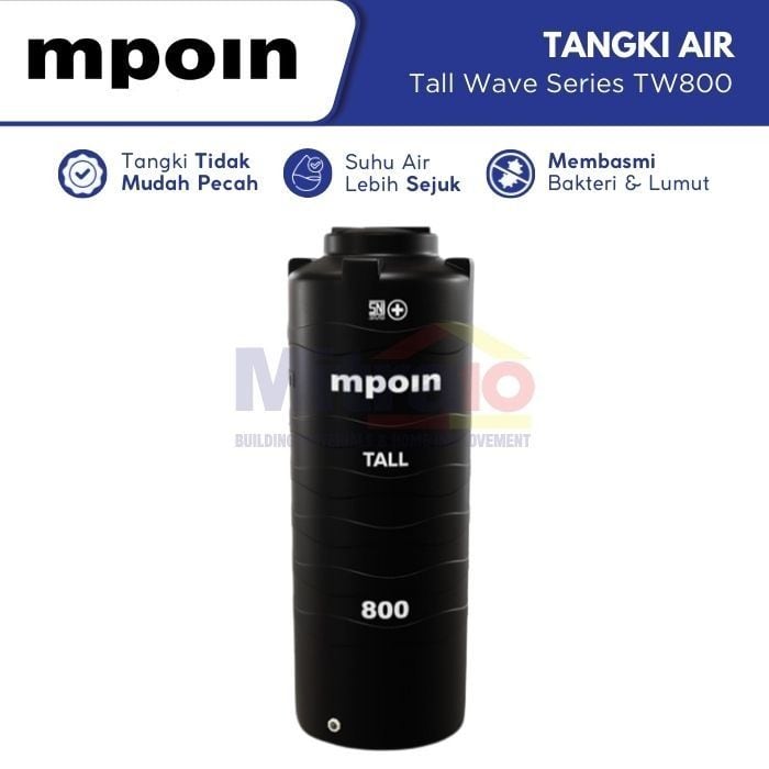 Mpoin Tangki Air Tall Wave Series TW800 750 L Hitam visual 2