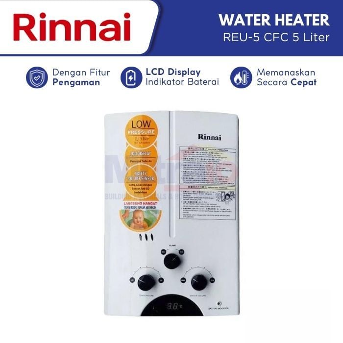 Rinnai Water Heater Gas REU-5 CFC 5 L Putih visual 2