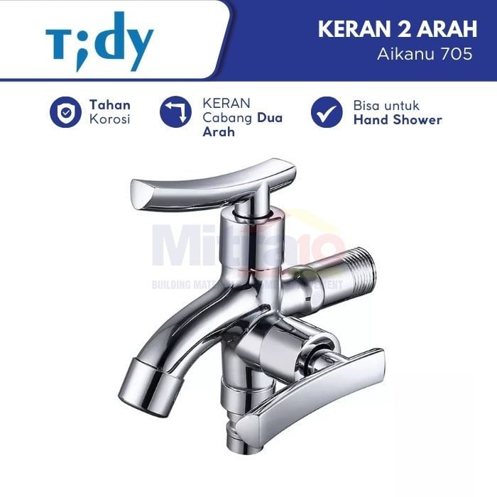 Tidy Kran Dinding Bercabang Dua Arah Stainless Aikanu 705 visual 2