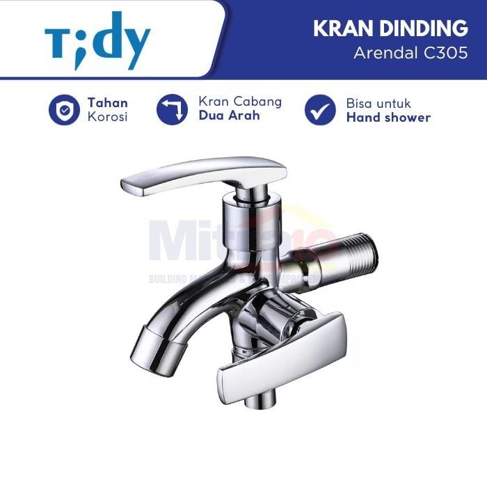 Tidy Kran Dinding Bercabang Dua Arah Stainless Arendal C305 visual 2