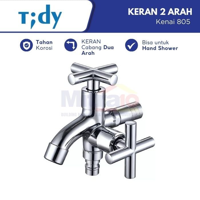 Tidy Kran Dinding Bercabang Dua Arah Stainless Kenai 805 Zinc Chrome visual 2