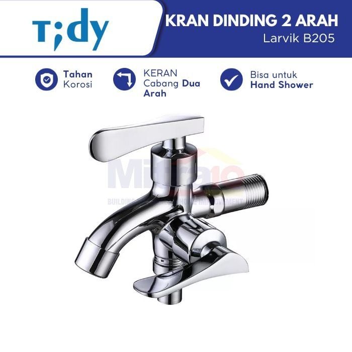 Tidy Kran Dinding Bercabang Dua Arah Stainless Larvik B205 visual 2