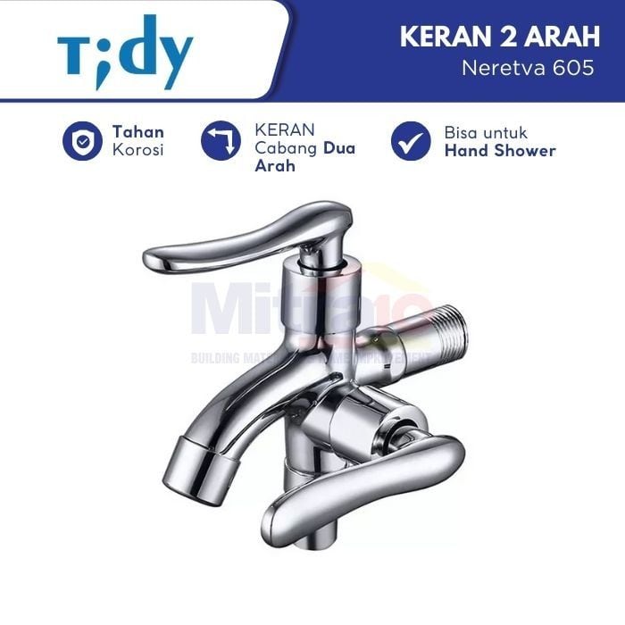 Tidy Kran Dinding Bercabang Dua Arah Stainless Neretva 605 1/2 inch Zinc Chrome visual 2