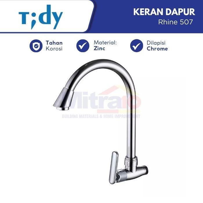 Tidy Kran Dinding Wastafel Cuci Piring Dapur Rhine 507 Chrome Brass visual 2