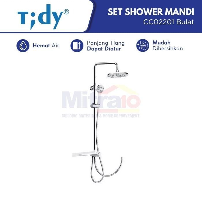 Tidy Shower Tiang Stainless Kolom Bulat Dengan Rak Sabun Mandi CC02201 (Set) visual 2