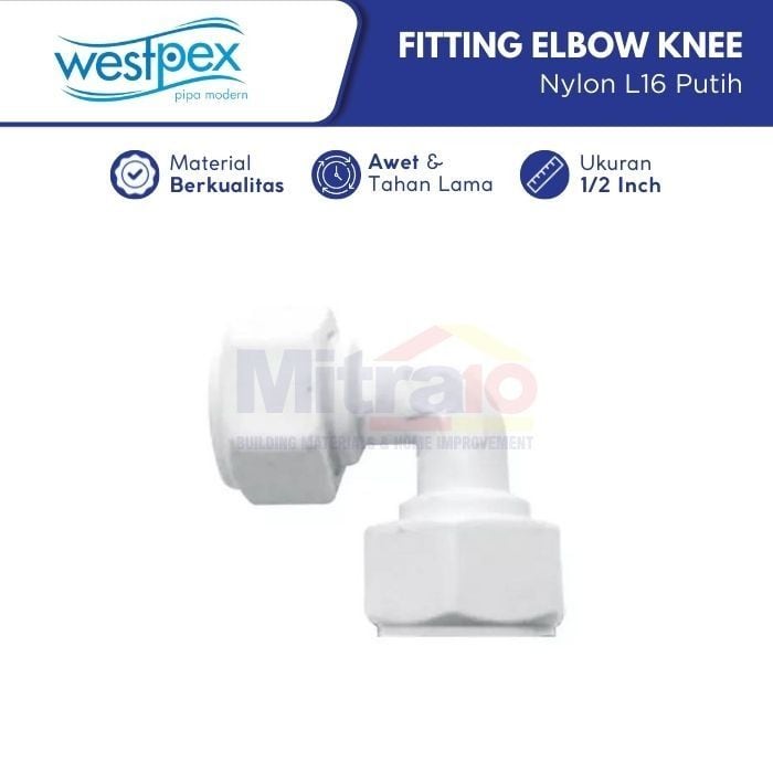 Wastpex Fitting Elbow Knee Nylon Air Bersih L16 Putih visual 2