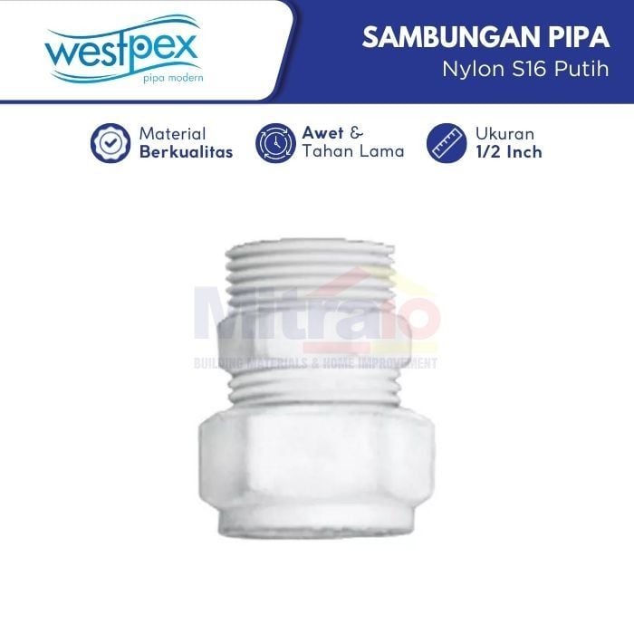 Wastpex Sambungan Pipa Male Drat Luar Nylon S16-1/2 Inch visual 2