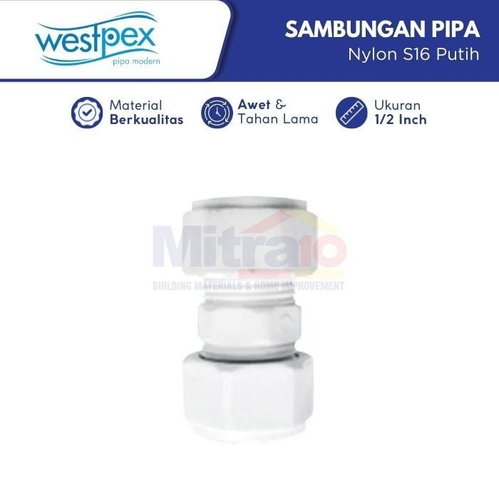 Wastpex Sambungan Pipa Nylon Sok Air S16 Putih visual 2