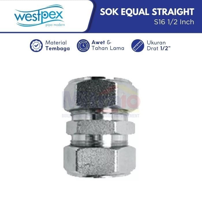 Westpex Fitting Sok Equal Straight Air Panas Dan Dingin S16 1/2 Inch visual 2