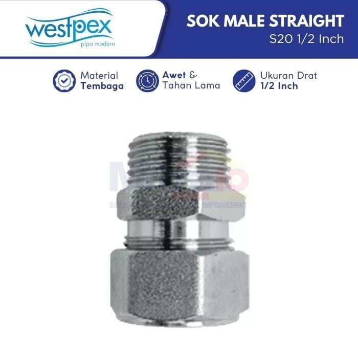 Westpex Fitting Sok Male Straight Air Panas Dan Dingin S20 1/2 Inch visual 2