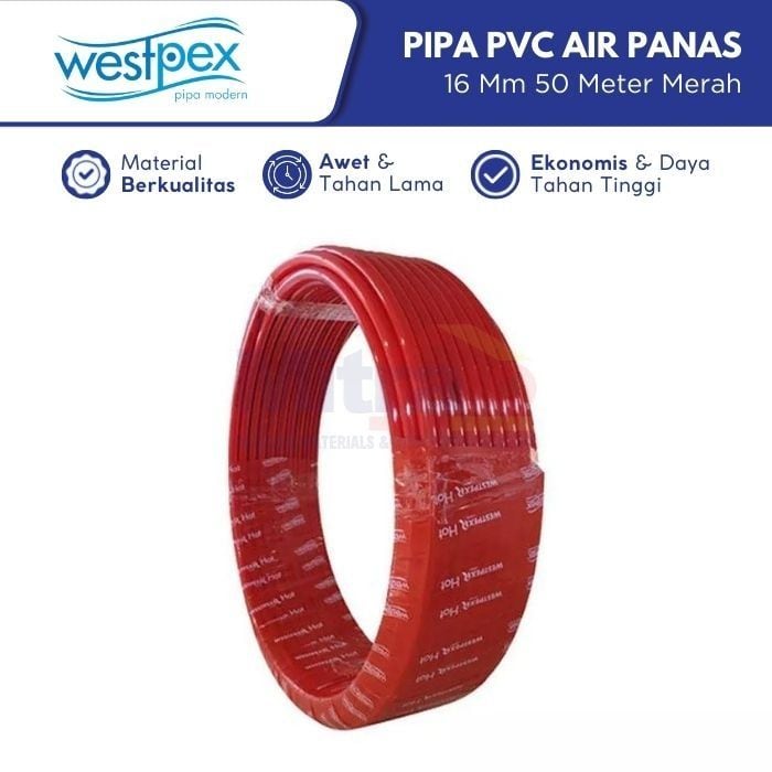 Westpex Pipa Pvc Air Panas 16 mm 50 m Merah visual 2
