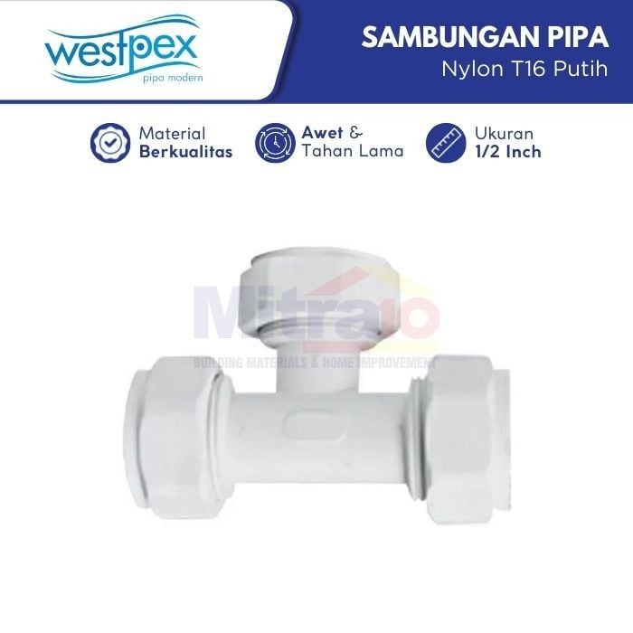 Westpex Tee Sambungan Pipa Nylon T16 Putih visual 2