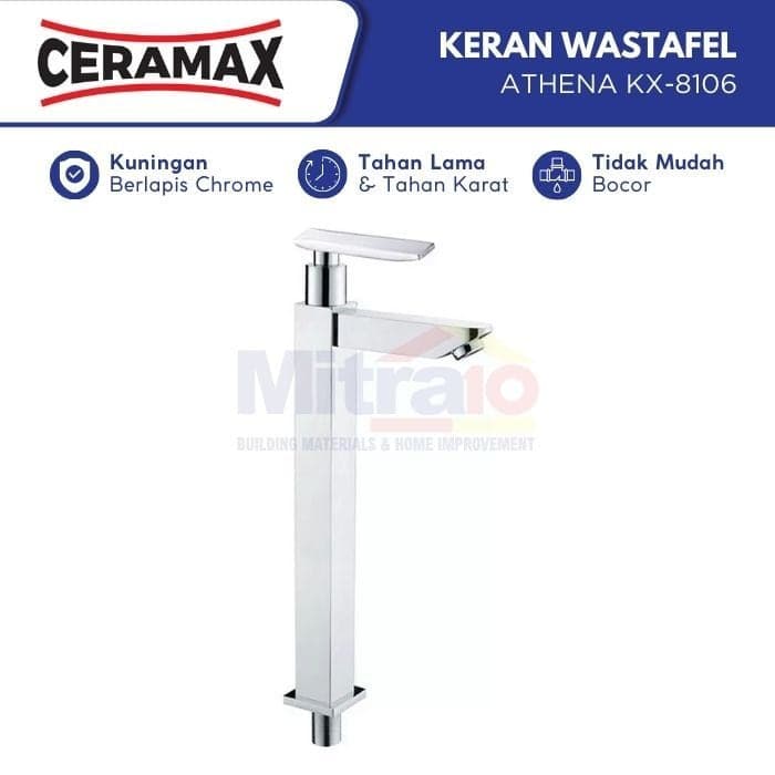 Ceramax Kran Wastafel Meja Leher Panjang Stainless Athena KX-8106