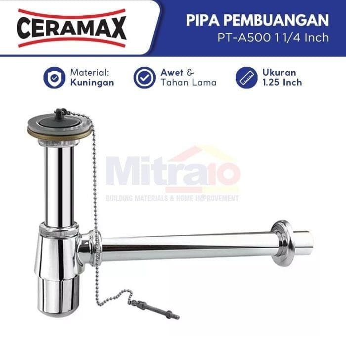 Ceramax P-Trap Pipa Pembuangan Wastafel PT-A500 1 1/4 Inch