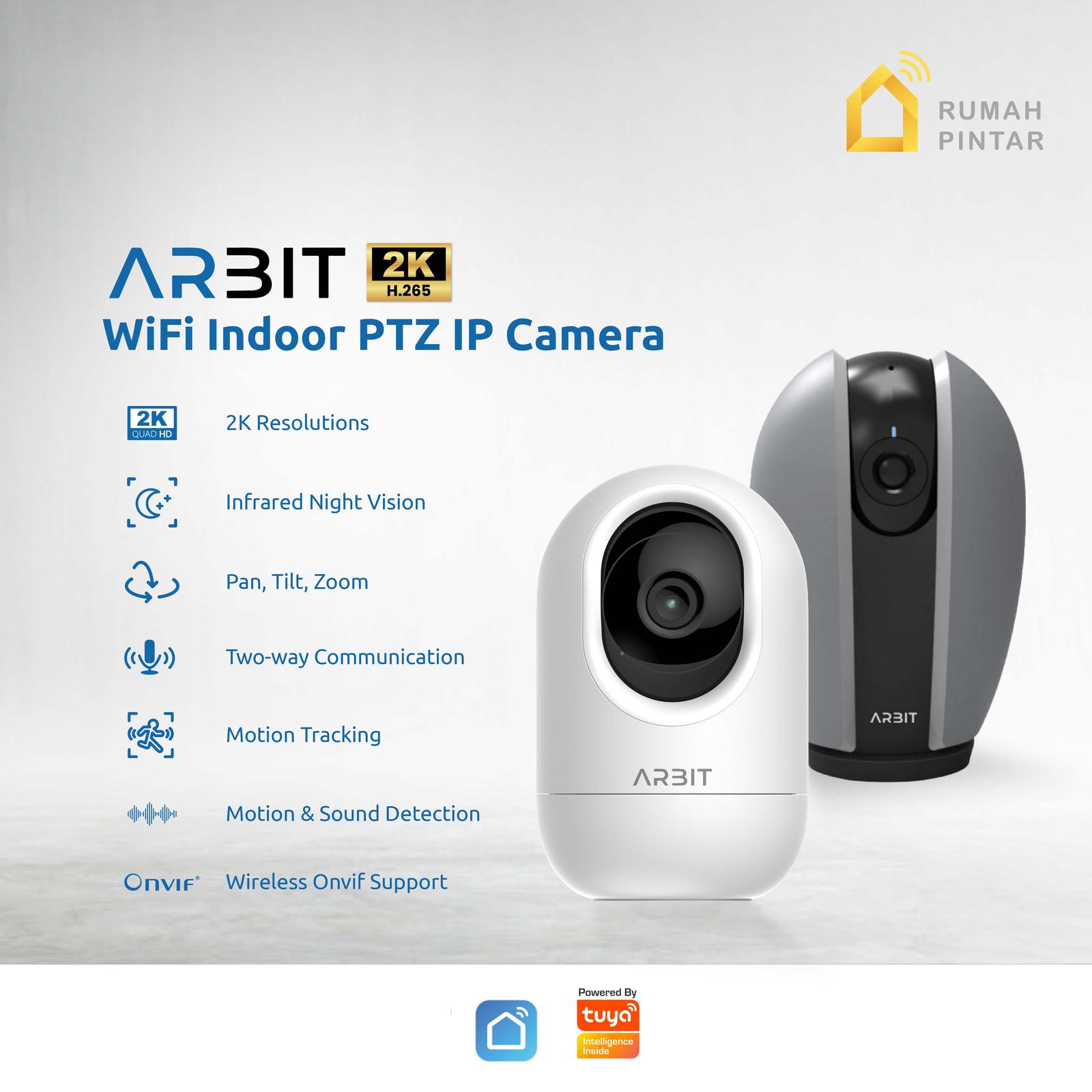 ARBIT Indoor PTZ CCTV Security IP Camera 2K 5MP 3MP Wireless NVR Night Vision smart home tuya - Grey (3MP)