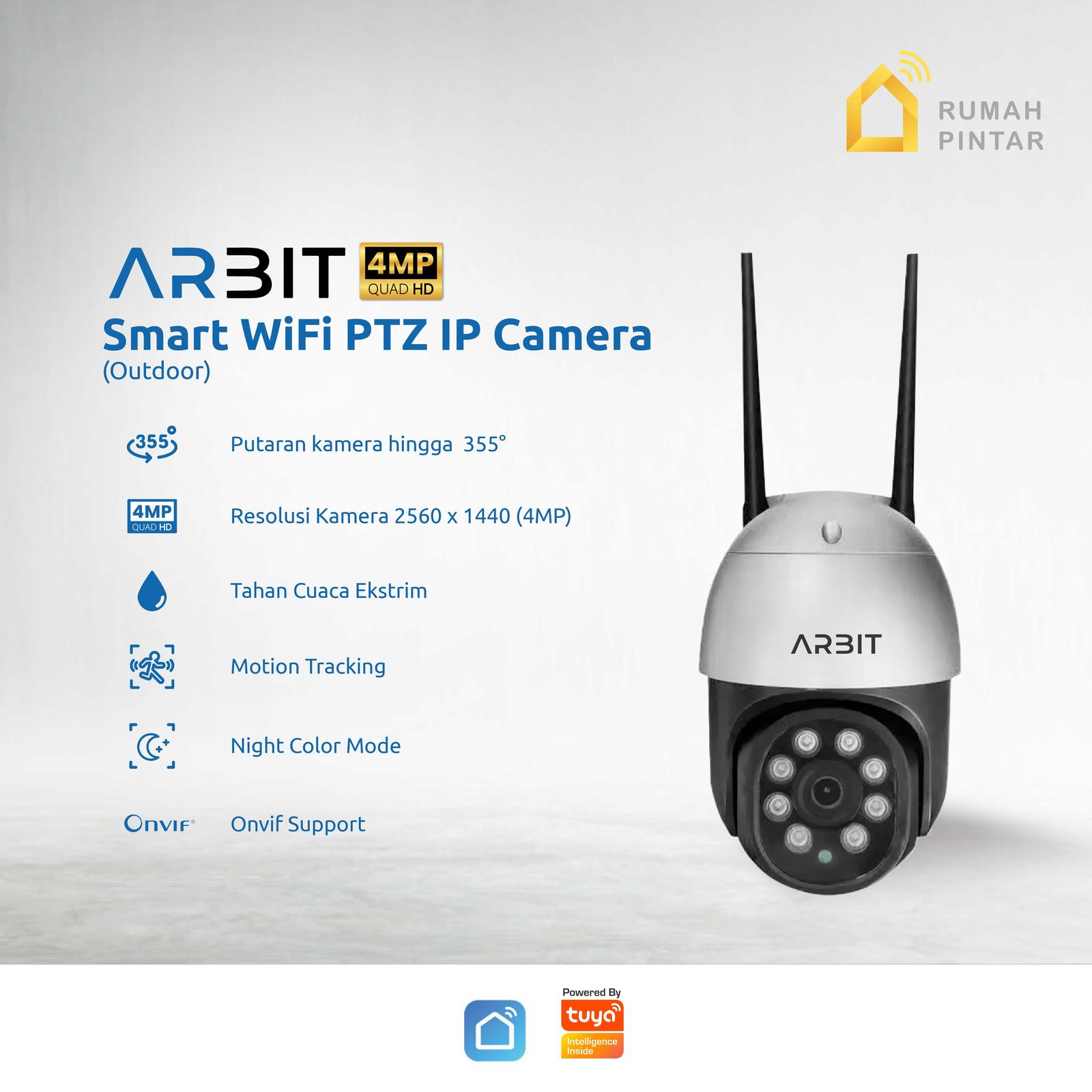 ARBIT Outdoor PTZ CCTV Security IP Camera with Site Function Wireless NVR Tahan Air Hujan Smart Home WiFi tuya - Grey